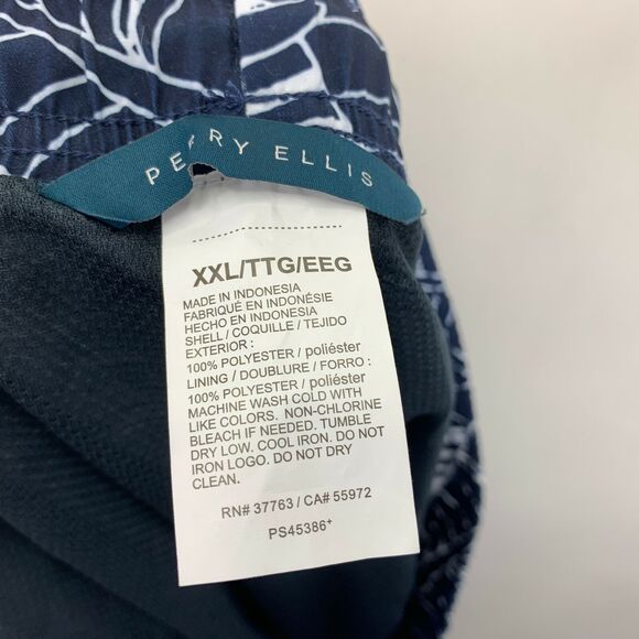 Perry Ellis Mens Palm Floral Print 7" Swim Trunks Navy Blue 2XL - Picture 3 of 3